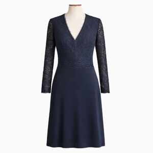 Escada Navy Lace Long Sleeve Cocktail Dress 38 US 6  Wedding Guest